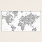 Grayscale watercolor world map with cities Desk Mat Gallery Image 3
