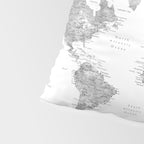 Grayscale watercolor world map with cities Pillow Sham Gallery Image 4