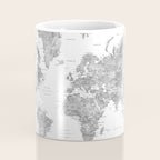 Grayscale watercolor world map with cities Coffee Mug Gallery Image 4