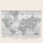 Grayscale watercolor world map with cities Wall Hanging Gallery Image 1