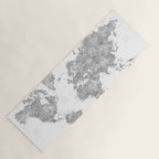 Grayscale watercolor world map with cities Yoga Mat Gallery Image 1