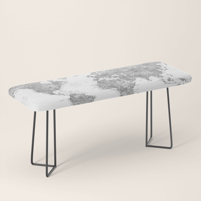 Grayscale watercolor world map with cities Bench Gallery Image 1