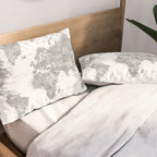 Grayscale watercolor world map with cities Pillow Sham Gallery Image 2
