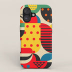 Colorful Happy Mood- Folk Art Style - Geometric Abstract Illustration - Jen Du iPhone Case Gallery Image 1