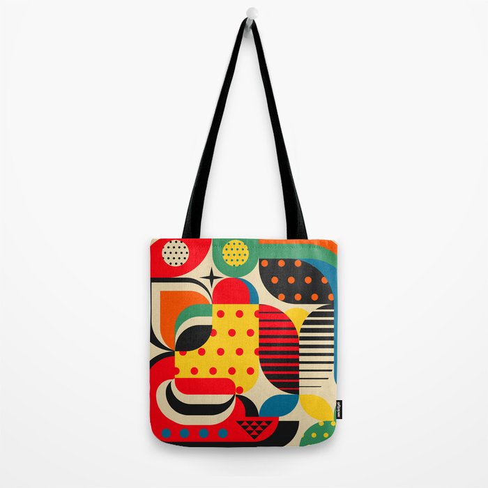 Colorful Happy Mood- Folk Art Style - Geometric Abstract Illustration - Jen Du Tote Bag Gallery Image 2