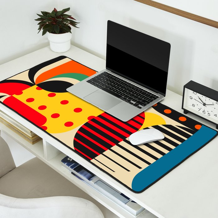 Colorful Happy Mood- Folk Art Style - Geometric Abstract Illustration - Jen Du Desk Mat Gallery Image 2