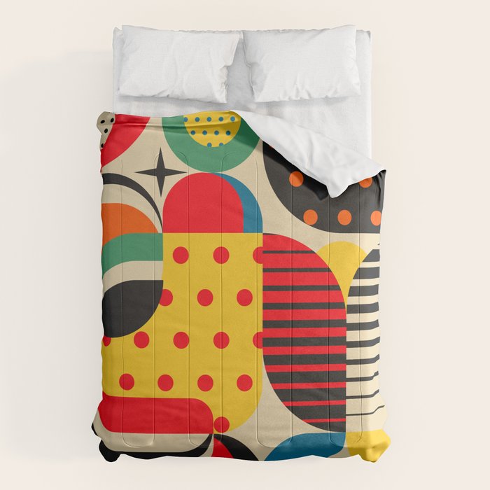 Colorful Happy Mood- Folk Art Style - Geometric Abstract Illustration - Jen Du Comforter Gallery Image 6