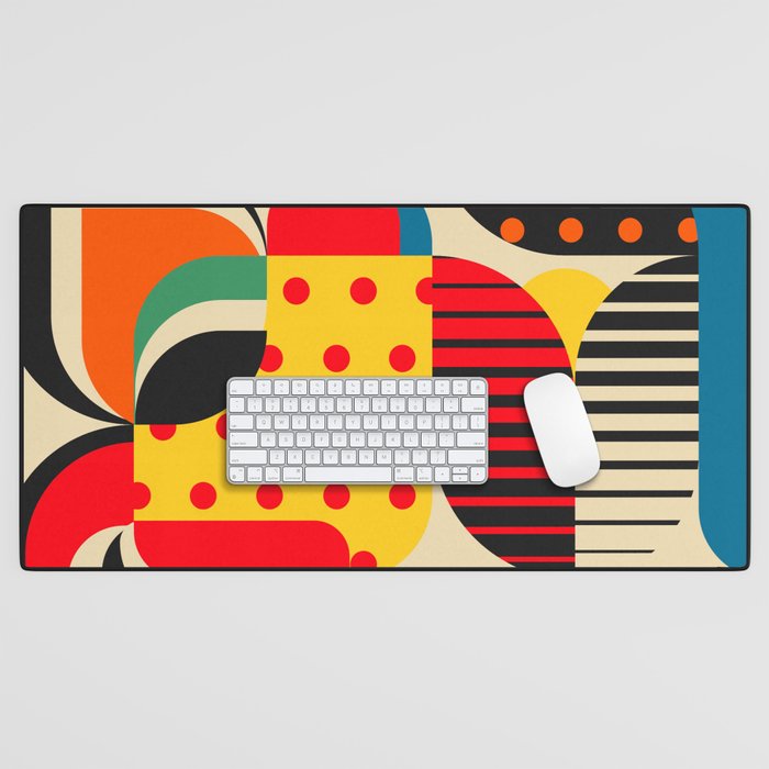 Colorful Happy Mood- Folk Art Style - Geometric Abstract Illustration - Jen Du Desk Mat Gallery Image 1
