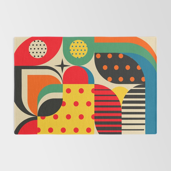 Colorful Happy Mood- Folk Art Style - Geometric Abstract Illustration - Jen Du Rug Gallery Image 2