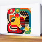 Colorful Happy Mood- Folk Art Style - Geometric Abstract Illustration - Jen Du Wall Mural Gallery Image 2