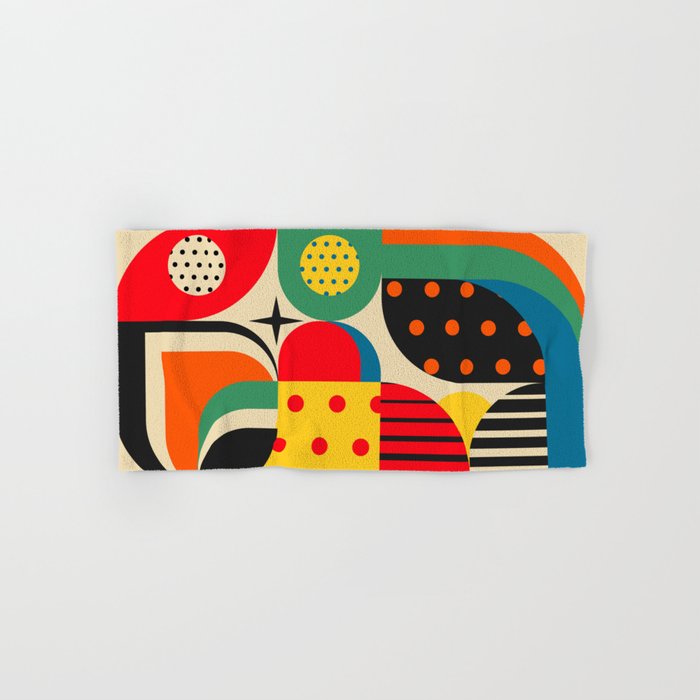 Colorful Happy Mood- Folk Art Style - Geometric Abstract Illustration - Jen Du Bath Towel Gallery Image 1