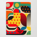 Colorful Happy Mood- Folk Art Style - Geometric Abstract Illustration - Jen Du Poster Gallery Image 4