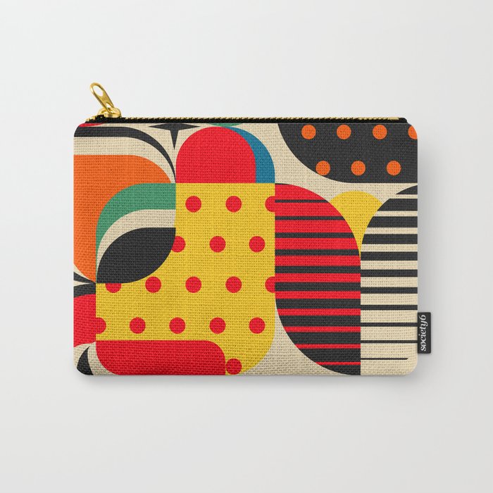Colorful Happy Mood- Folk Art Style - Geometric Abstract Illustration - Jen Du Carry All Pouch Gallery Image 1