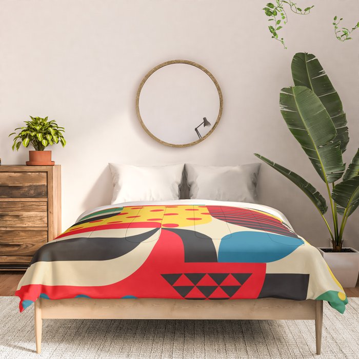 Colorful Happy Mood- Folk Art Style - Geometric Abstract Illustration - Jen Du Comforter Gallery Image 3