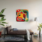 Colorful Happy Mood- Folk Art Style - Geometric Abstract Illustration - Jen Du Wood Wall Art Gallery Image 2