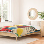 Colorful Happy Mood- Folk Art Style - Geometric Abstract Illustration - Jen Du Duvet Cover Gallery Image 2