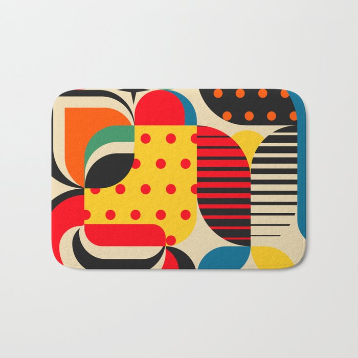 Colorful Happy Mood- Folk Art Style - Geometric Abstract Illustration - Jen Du Bath Mat Gallery Image 1