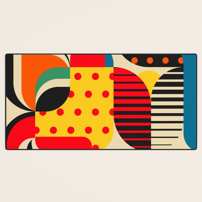 Colorful Happy Mood- Folk Art Style - Geometric Abstract Illustration - Jen Du Desk Mat Gallery Image 3
