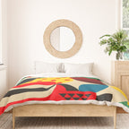 Colorful Happy Mood- Folk Art Style - Geometric Abstract Illustration - Jen Du Duvet Cover Gallery Image 3