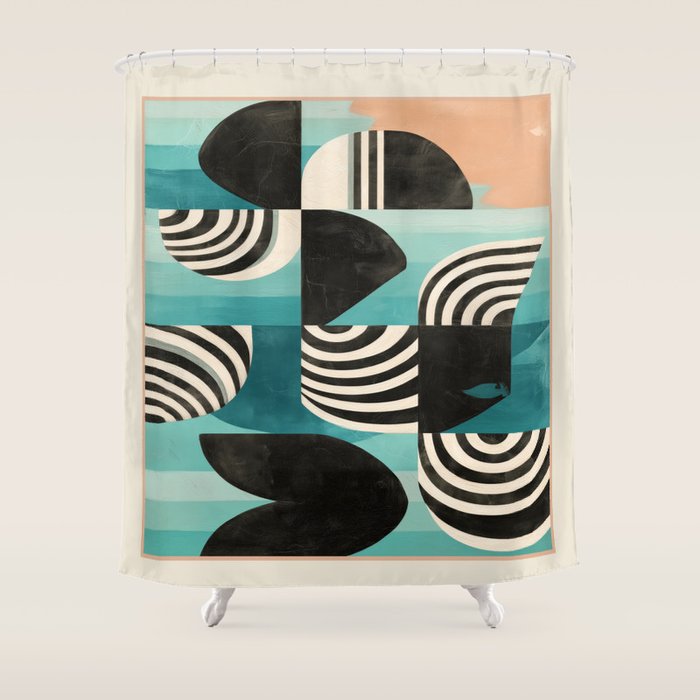 Retro Geometric Shapes 2 Shower Curtain Gallery Image 1