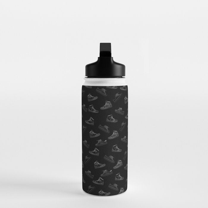 sneaker shoe pattern - white retro sneaker illustration on bla Water Bottle Gallery Image 3
