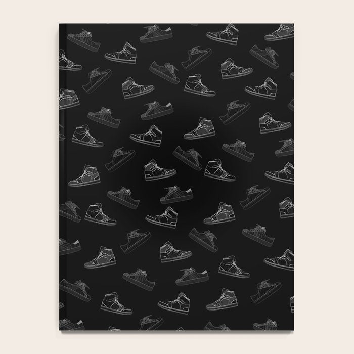 sneaker shoe pattern - white retro sneaker illustration on bla Notebook Gallery Image 4