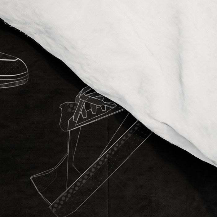 sneaker shoe pattern - white retro sneaker illustration on bla Comforter Gallery Image 4