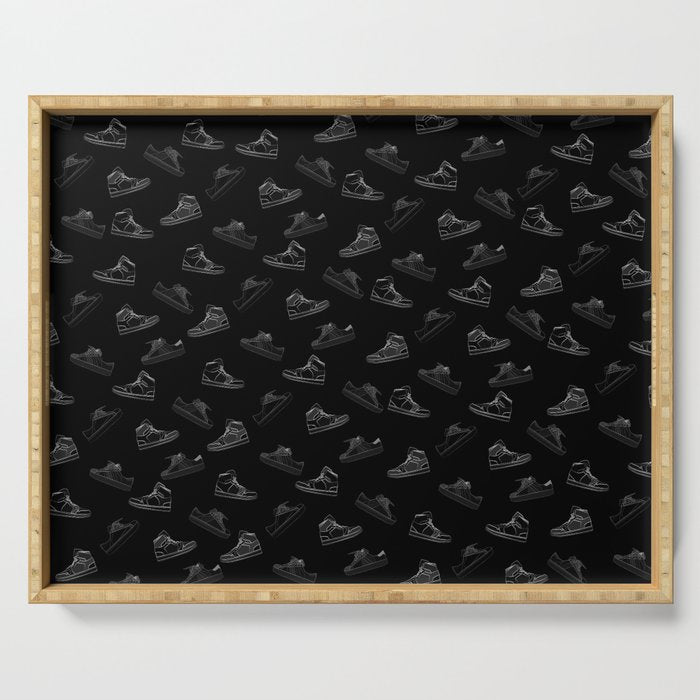 sneaker shoe pattern - white retro sneaker illustration on bla Serving Tray Gallery Image 1