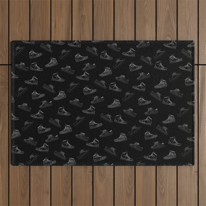 sneaker shoe pattern - white retro sneaker illustration on bla Outdoor Rug Gallery Image 1