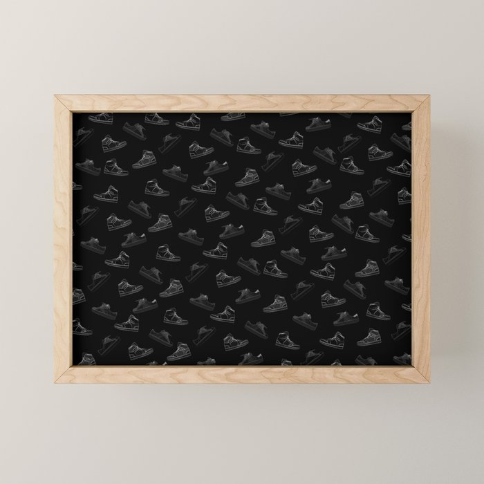 sneaker shoe pattern - white retro sneaker illustration on bla Mini Art Print Gallery Image 1