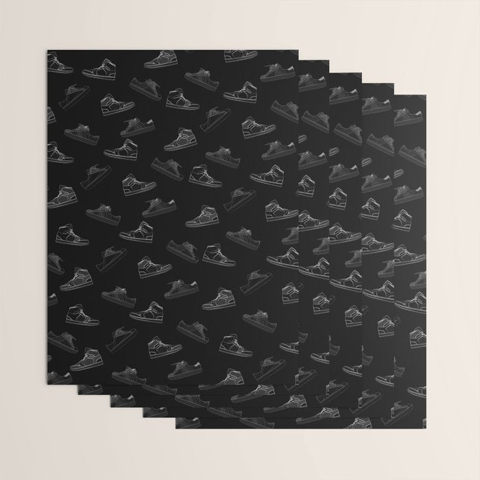 sneaker shoe pattern - white retro sneaker illustration on bla Wrapping Paper Gallery Image 3