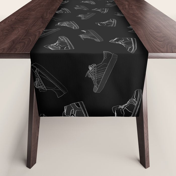 sneaker shoe pattern - white retro sneaker illustration on bla Table Runner Gallery Image 1