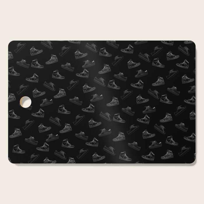 sneaker shoe pattern - white retro sneaker illustration on bla Cutting Board Gallery Image 1
