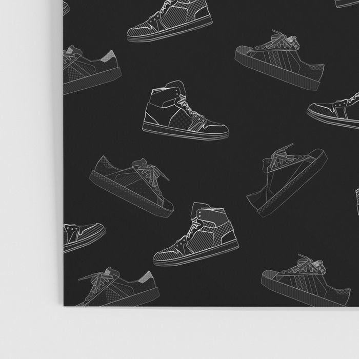 sneaker shoe pattern - white retro sneaker illustration on bla Poster Gallery Image 3