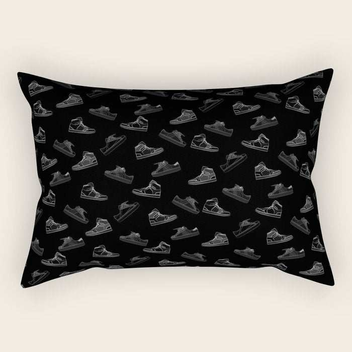 sneaker shoe pattern - white retro sneaker illustration on bla Rectangular Pillow