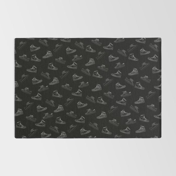 sneaker shoe pattern - white retro sneaker illustration on bla Rug Gallery Image 2