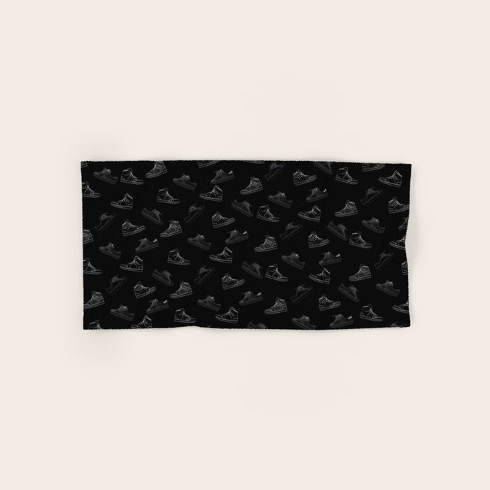 sneaker shoe pattern - white retro sneaker illustration on bla Bath Towel Gallery Image 1