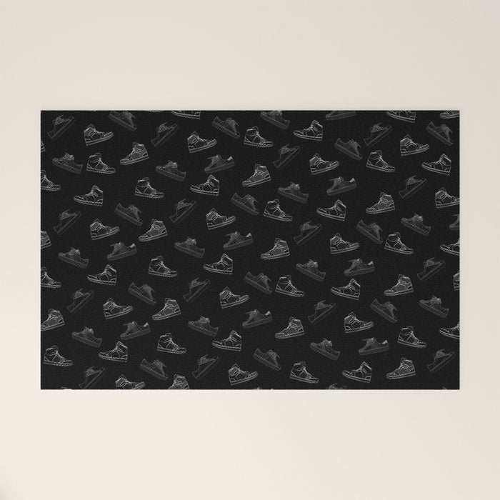 sneaker shoe pattern - white retro sneaker illustration on bla Welcome Mat Gallery Image 1