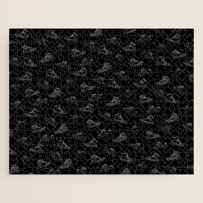 sneaker shoe pattern - white retro sneaker illustration on bla Jigsaw Puzzle Gallery Image 1