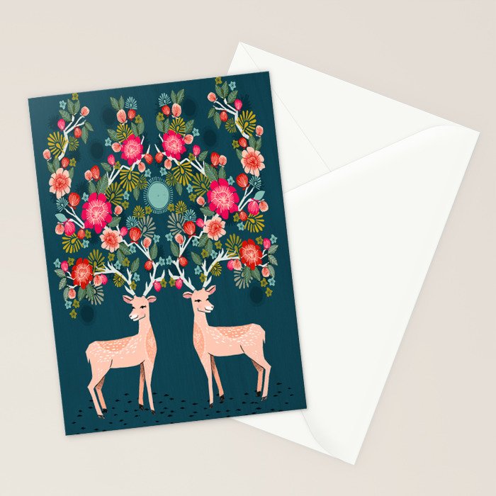 Deer with Flowers by Andrea Lauren  Stationery Card Gallery Image 2