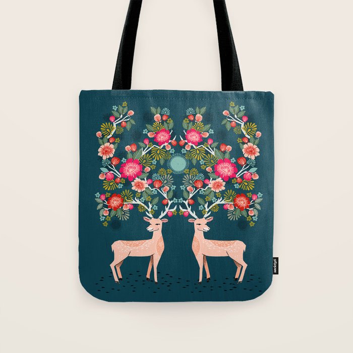 Deer with Flowers by Andrea Lauren  Tote Bag Gallery Image 1