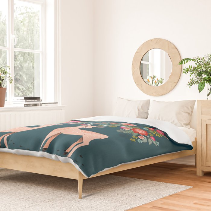 Deer with Flowers by Andrea Lauren  Duvet Cover Gallery Image 2