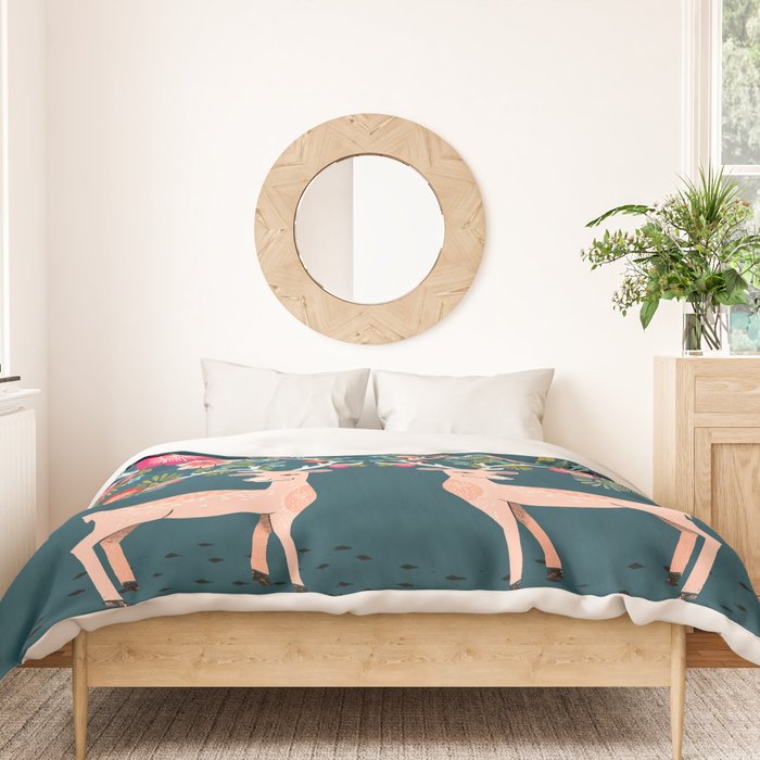 Deer with Flowers by Andrea Lauren  Duvet Cover Gallery Image 3