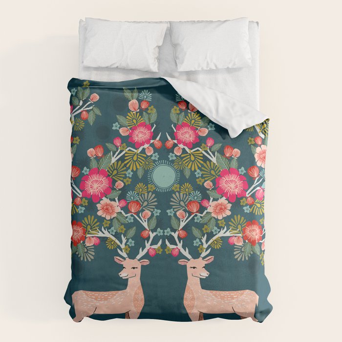 Deer with Flowers by Andrea Lauren  Duvet Cover Gallery Image 6