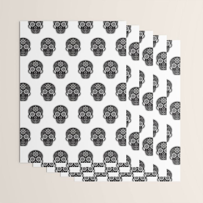 DÃ­a de Muertos Calavera â¢ Mexican Sugar Skull - Black Palette Wrapping Paper Gallery Image 3