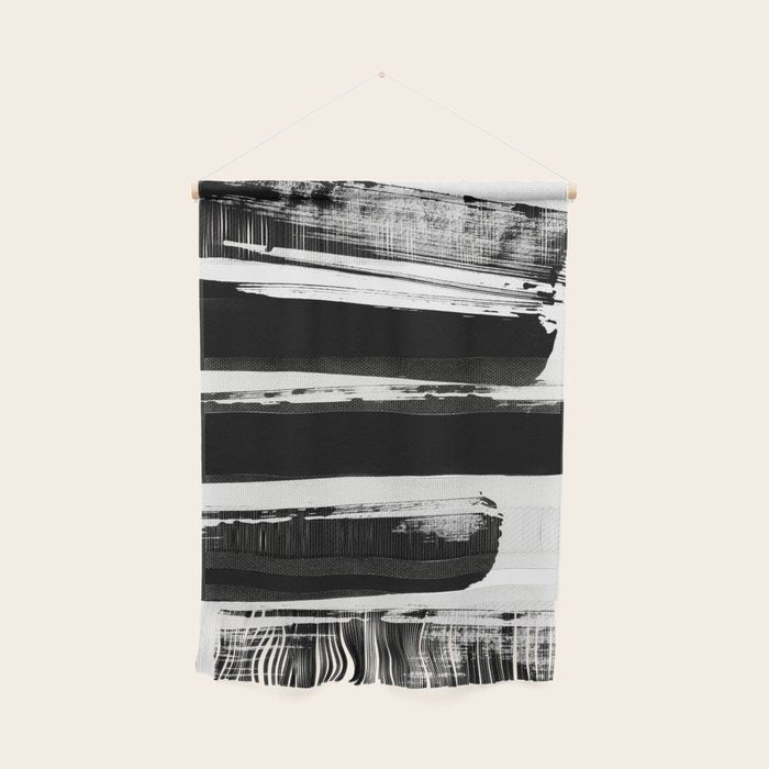 Stripes Black & White Minimalist Abstract Mid century Ink Art Dark Brush Strokes Wall Hanging Gallery Image 1