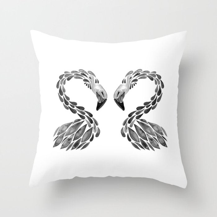 Miami Flamingo - Black Ink Throw Pillow Gallery Image 1