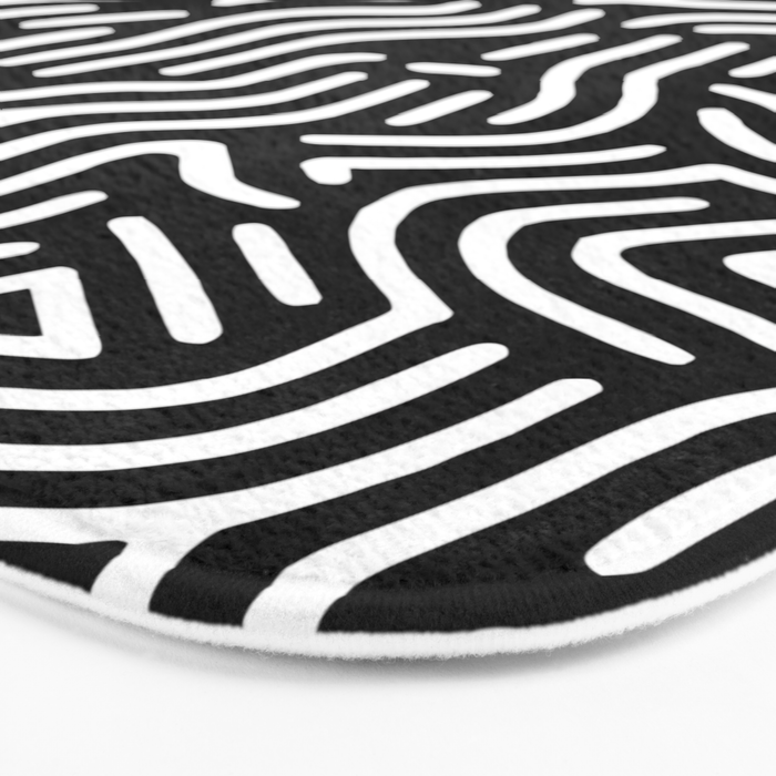 Black and white line art pattern Bath Mat Gallery Image 3