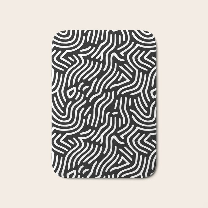 Black and white line art pattern Bath Mat Gallery Image 1