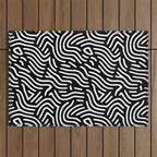 Black and white line art pattern Outdoor Rug Gallery Image 1